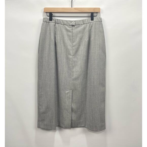 Land's End Gray Wool Skirt Womens 12 Straight Midi Work Career Winter Fashion - Picture 2 of 5